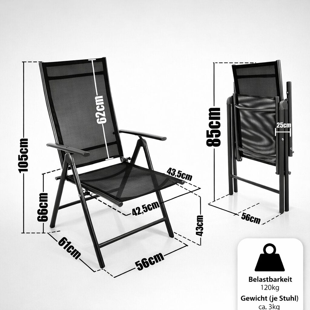 BigDean Garten Gartenstuhl Hochlehner Schwarz 4er verstellbar