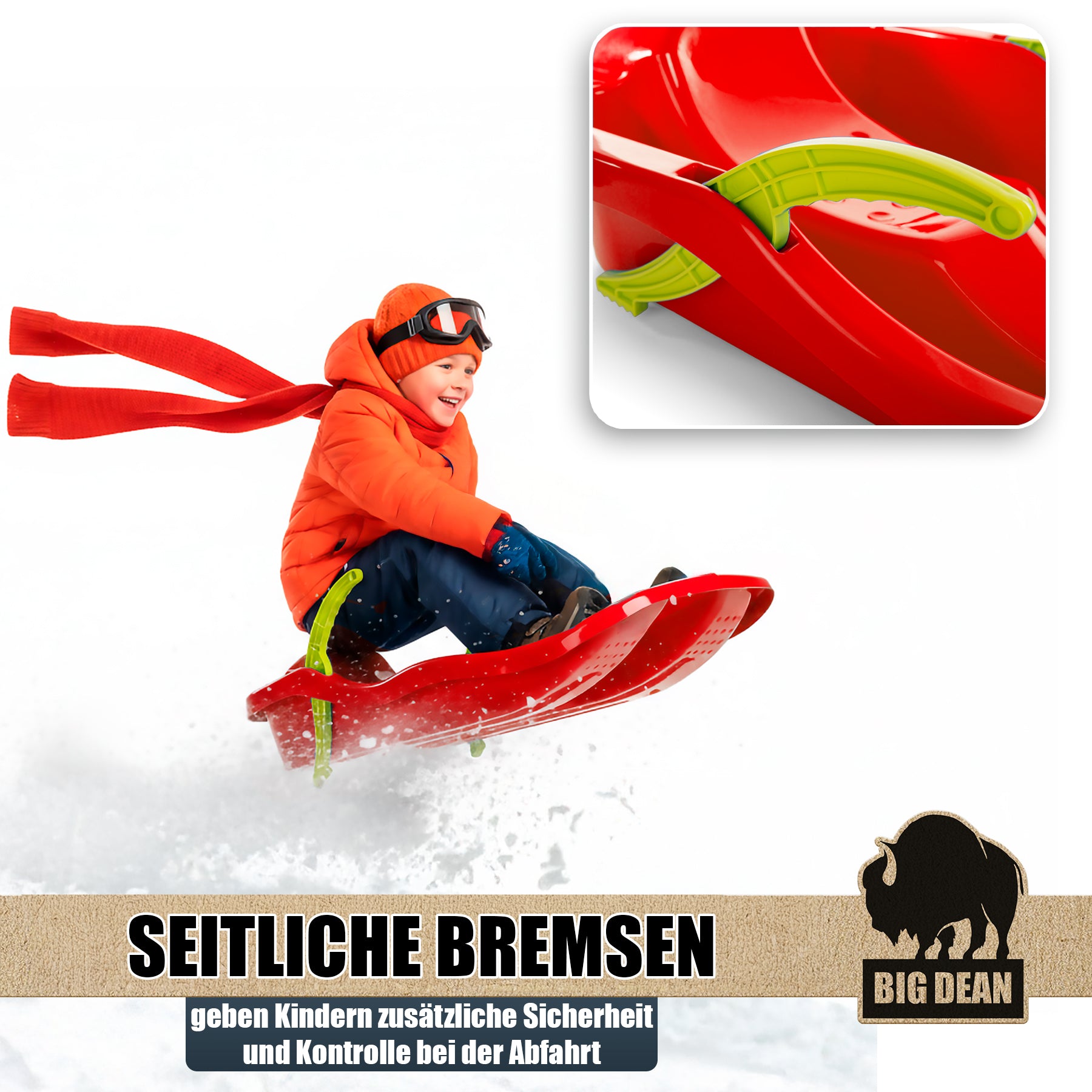 BigDean Premium Schlitten mit Bremshebel Kunststoff Leicht