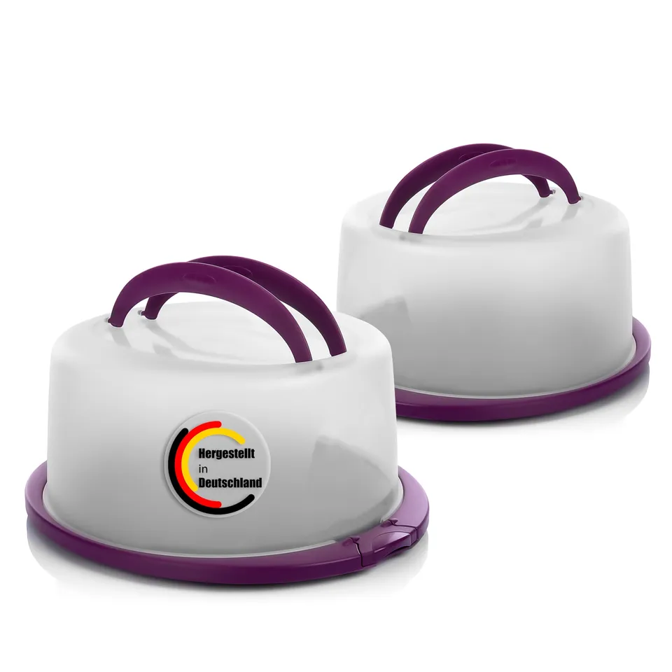 BigDean Kuchen Transportbox rund Brombeere Tortenglocke 2er Set