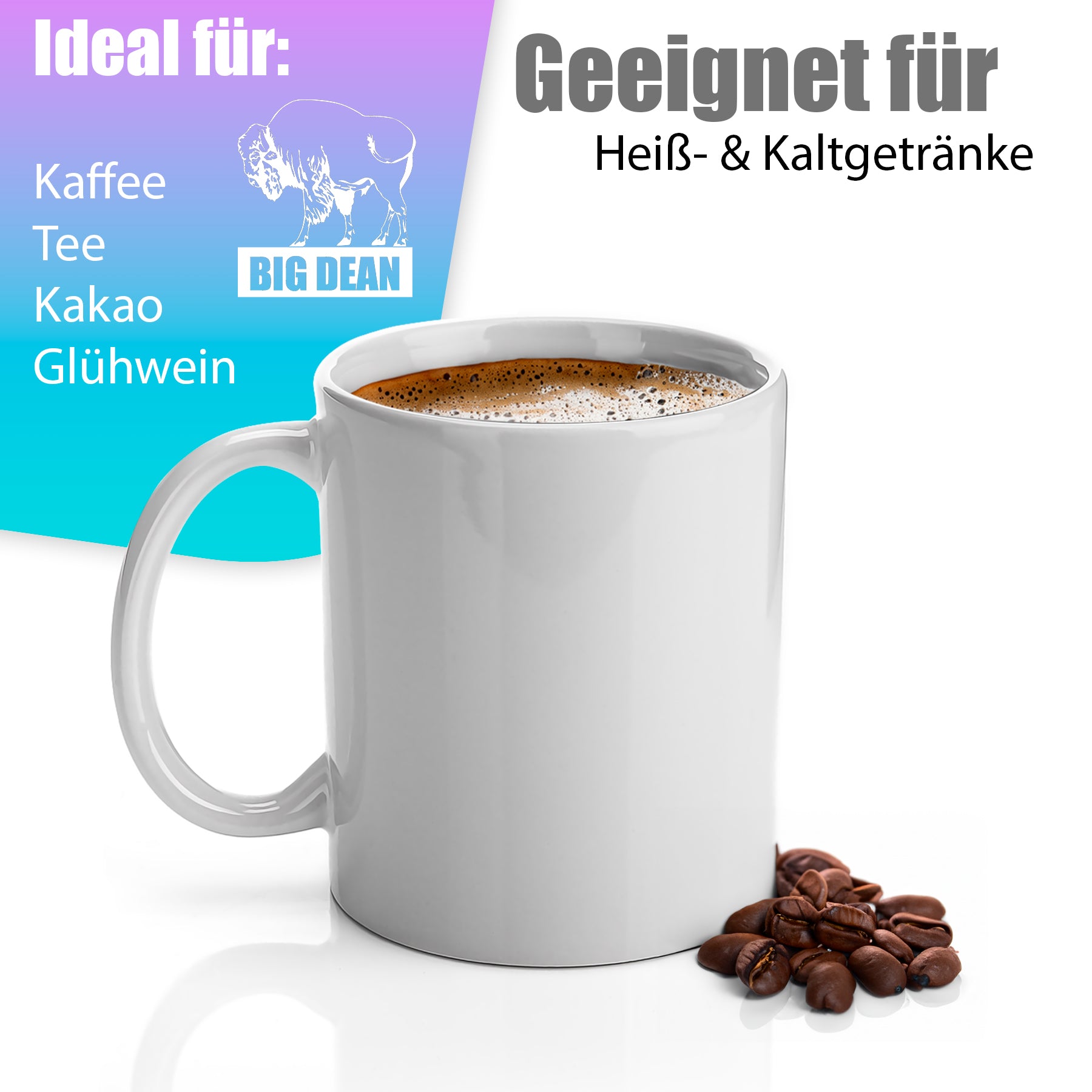 BigDean Küche & Vorrat Kaffeebecher weiß 300ml 6er Porzellan