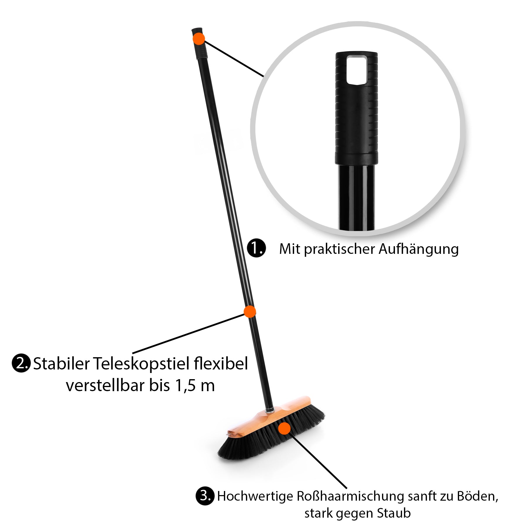 BigDean Bad Zimmerbesen Rosshaar 150cm 2er Set Stiel
