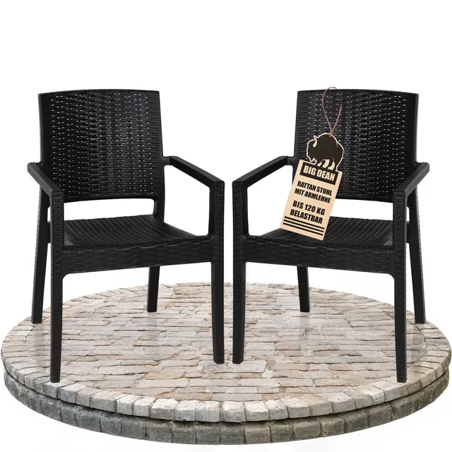 BigDean Gartenstuhl 2er Set Rattan-Optik stapelbar Armlehne