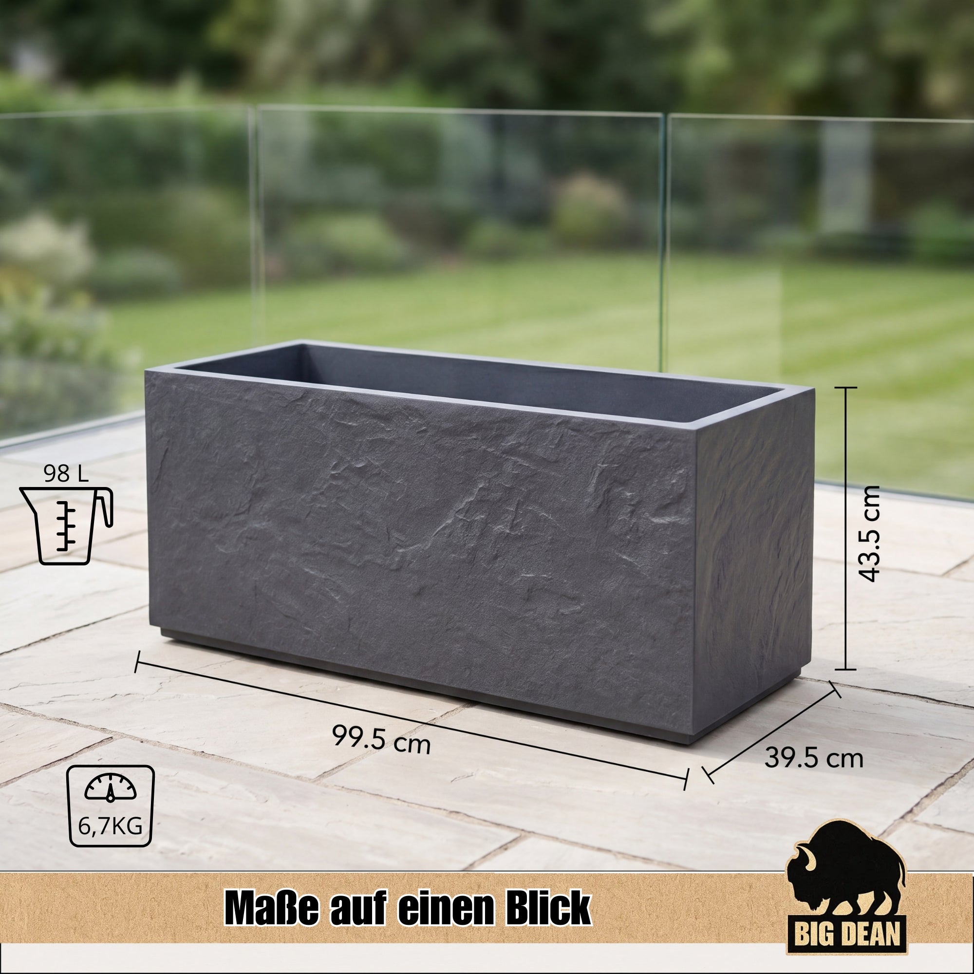 BigDean Pflanzkübel Gross 100 cm Schiefer-Optik Wasserspeicher rechteckig