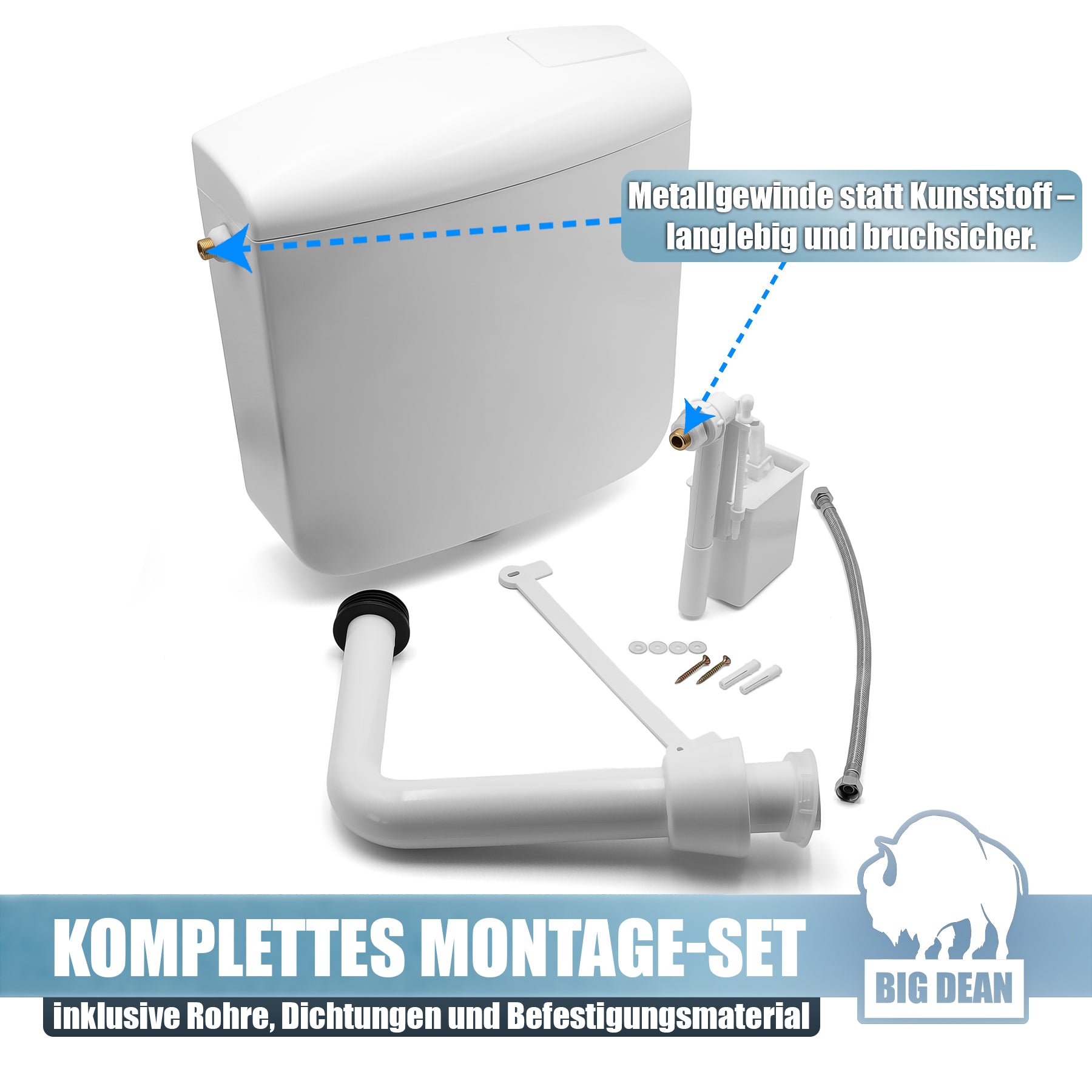 BigDean Bad WC Spülkasten Deluxe 6-9 Liter weiß Start-Stopp