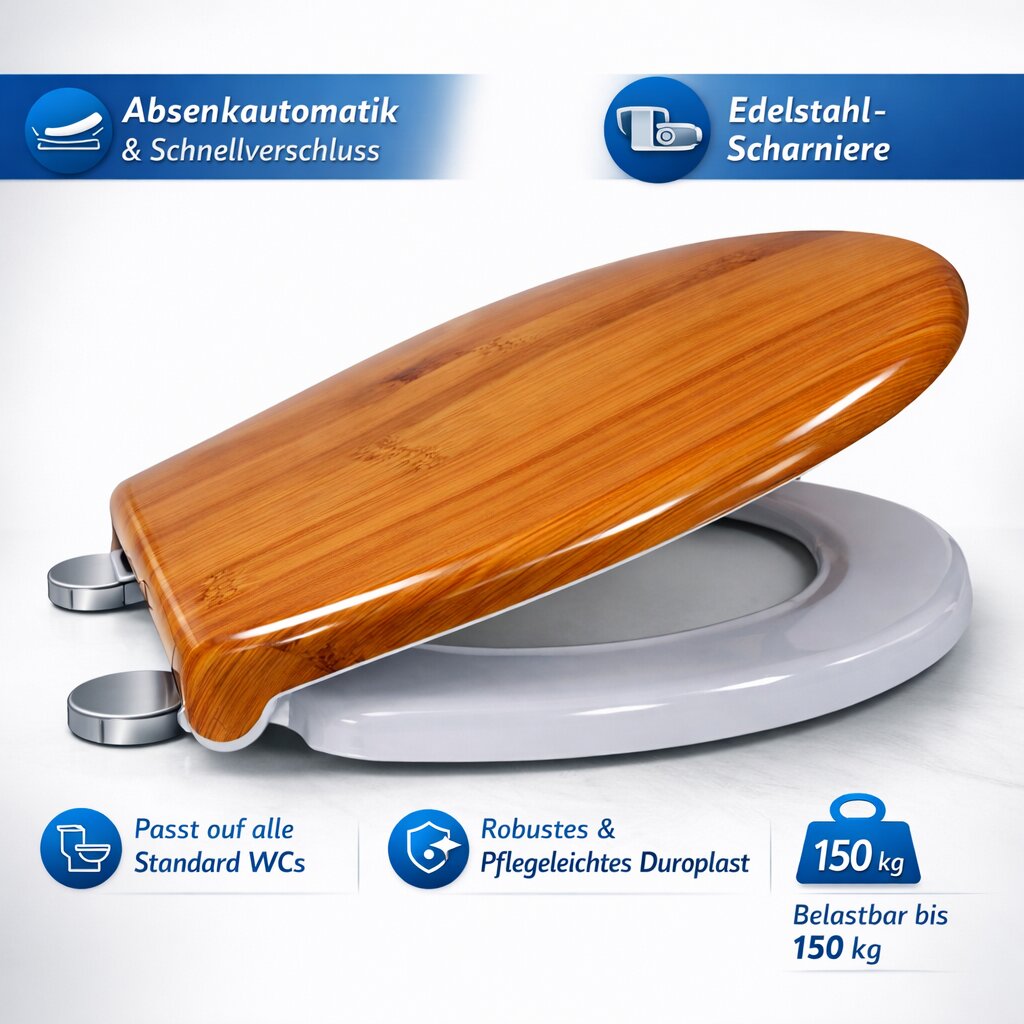 BigDean Bad WC Sitz Duroplast Oval Absenkautomatik Weiß 150kg