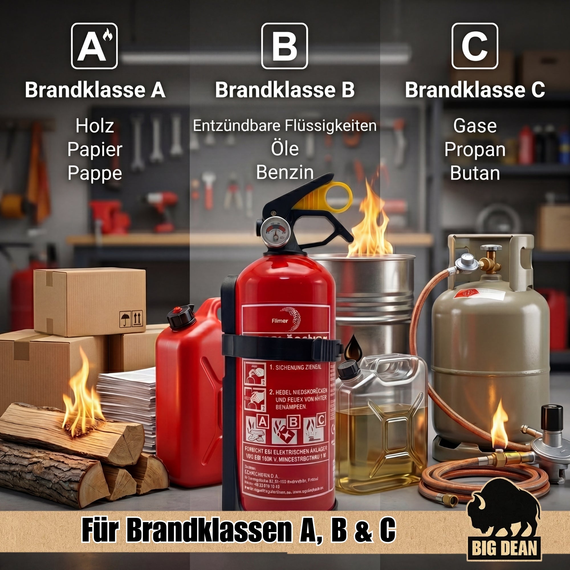 BigDean Feuerlöscher 1kg mit Halterung 2er Set Manometer