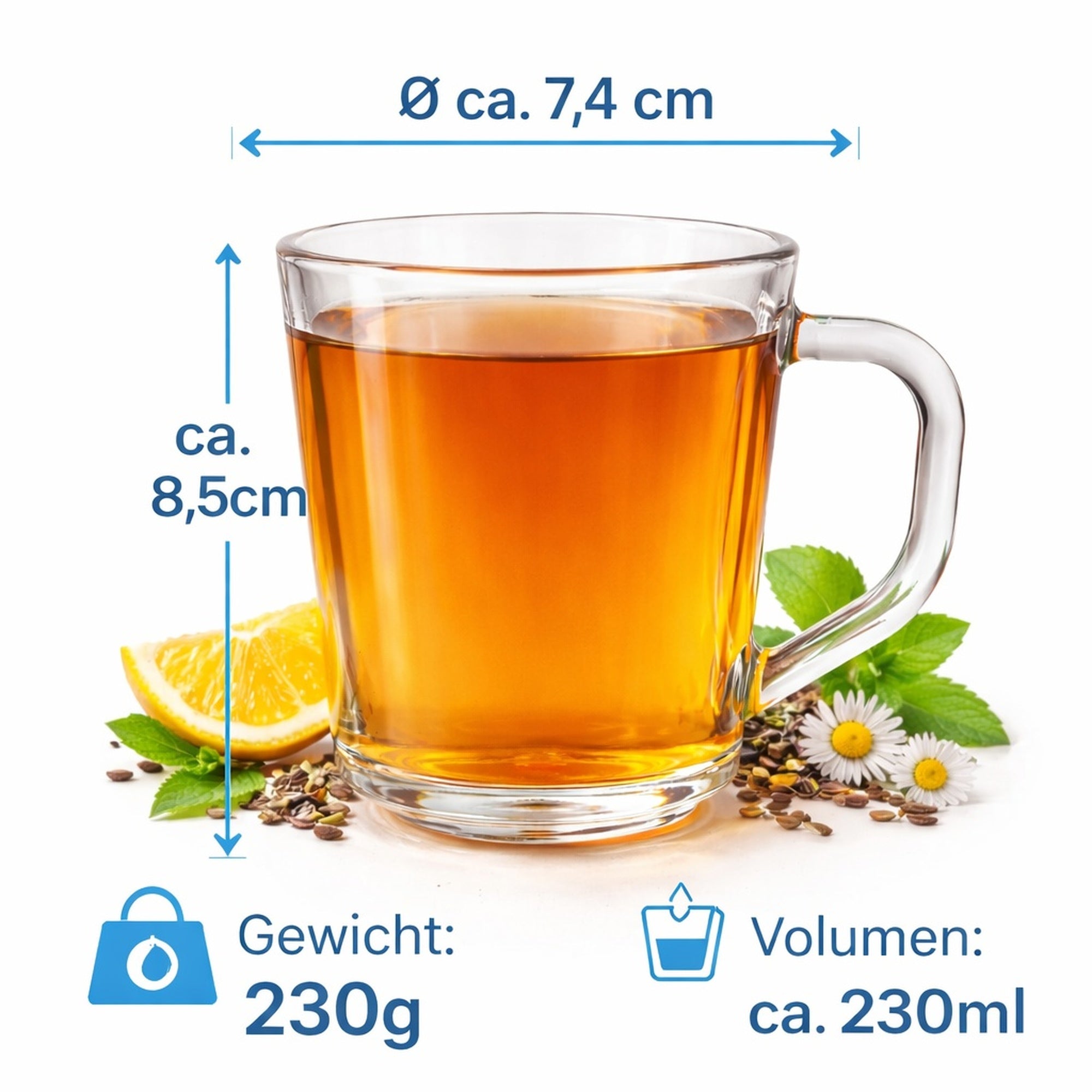 BigDean Küche Teegläser Henkel 6x 230 ml Latte Macchiato