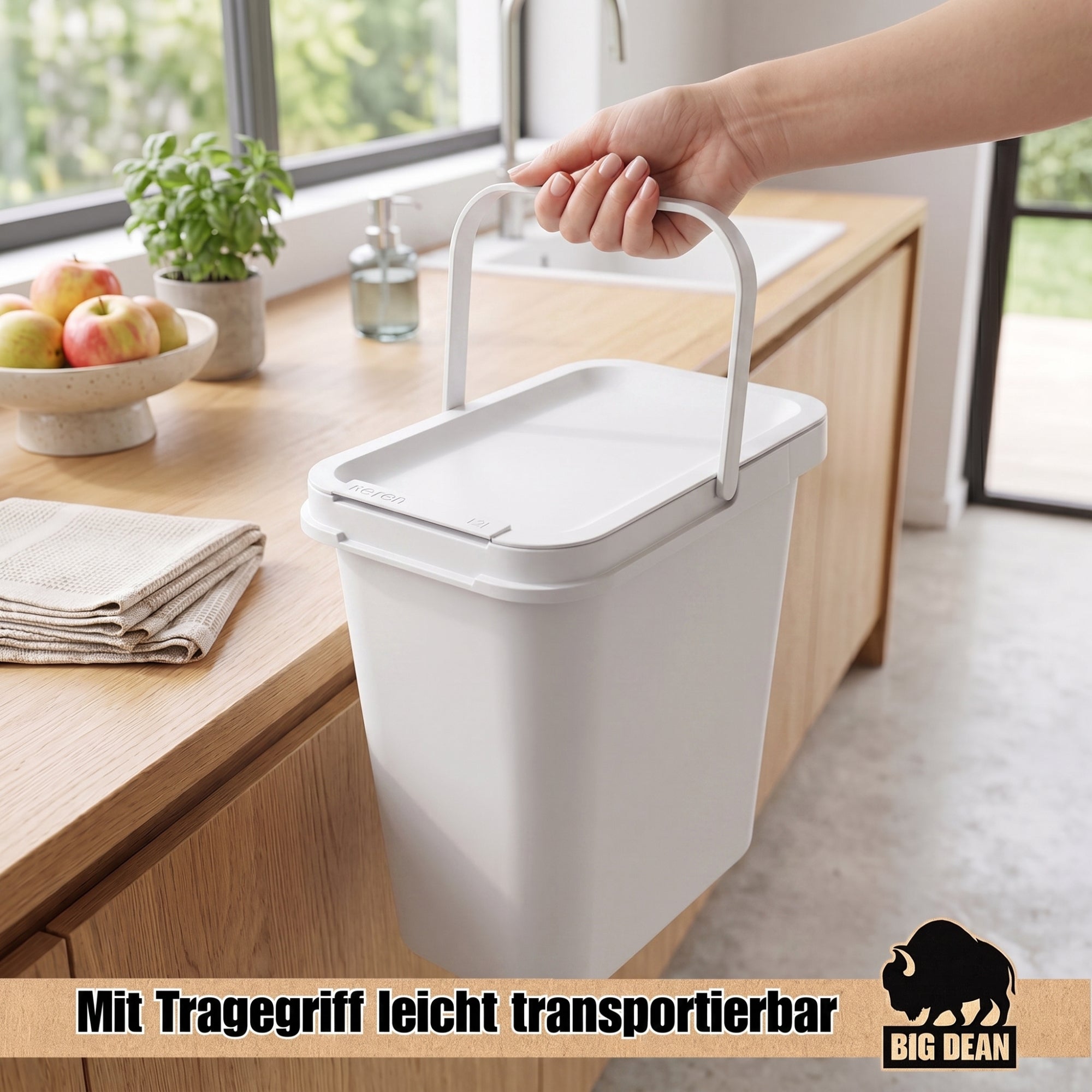 BigDean Haushalt & Alltag 12L Mülleimer mit Deckel und Henkel