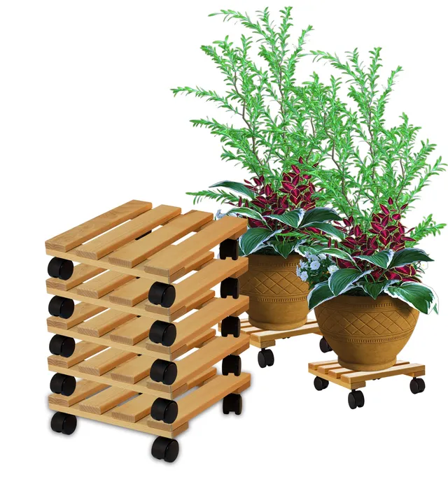 BigDean Pflanzenroller Holz eckig 30x30 cm 5er Set bis 120 kg