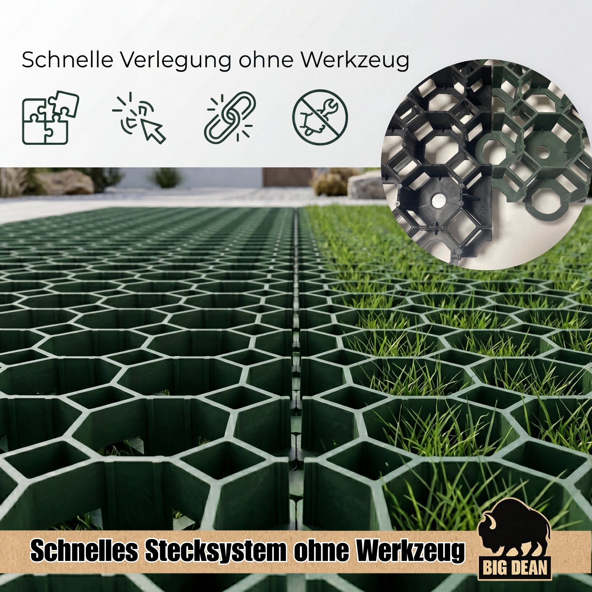 BigDean Rasengitter 20 Stück 50x50x4 cm grün befahrbar 5qm