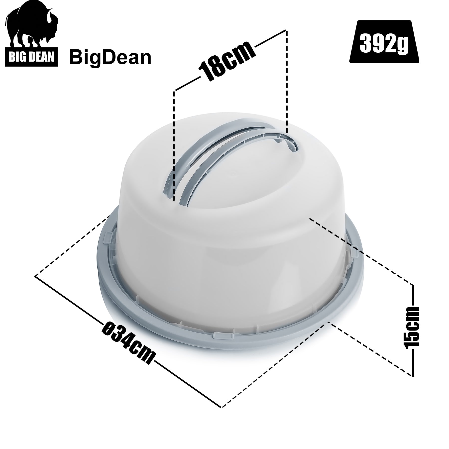 BigDean Kuchentransportbox rund Tortenbox pastellgrau Tragegriff