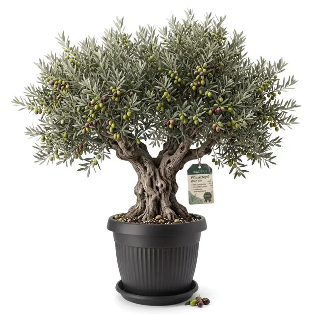 BigDean Blumentopf 62cm Anthrazit mit Untersetzer Pflanzkübel