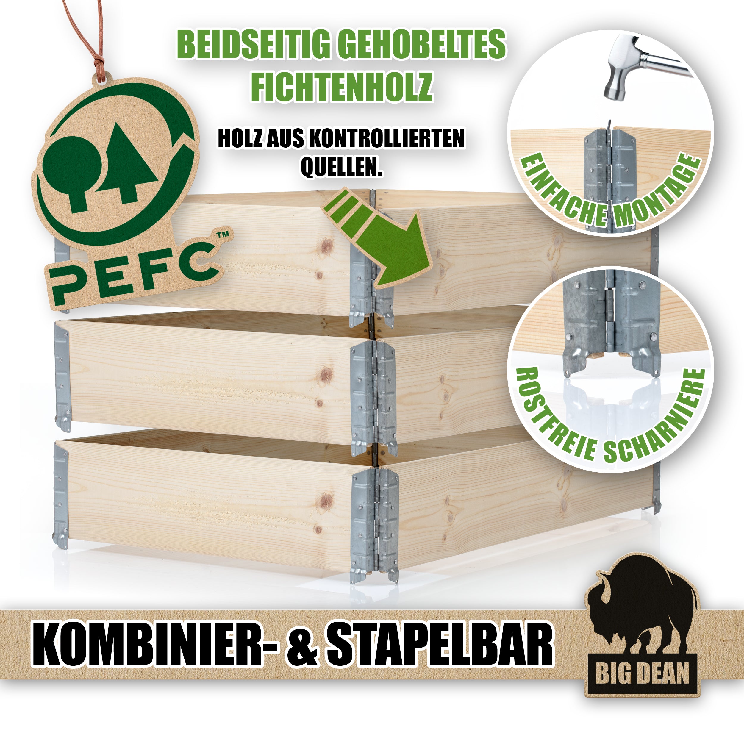 BigDean Hochbeet Holz 120x80 3er Set Palettenrahmen