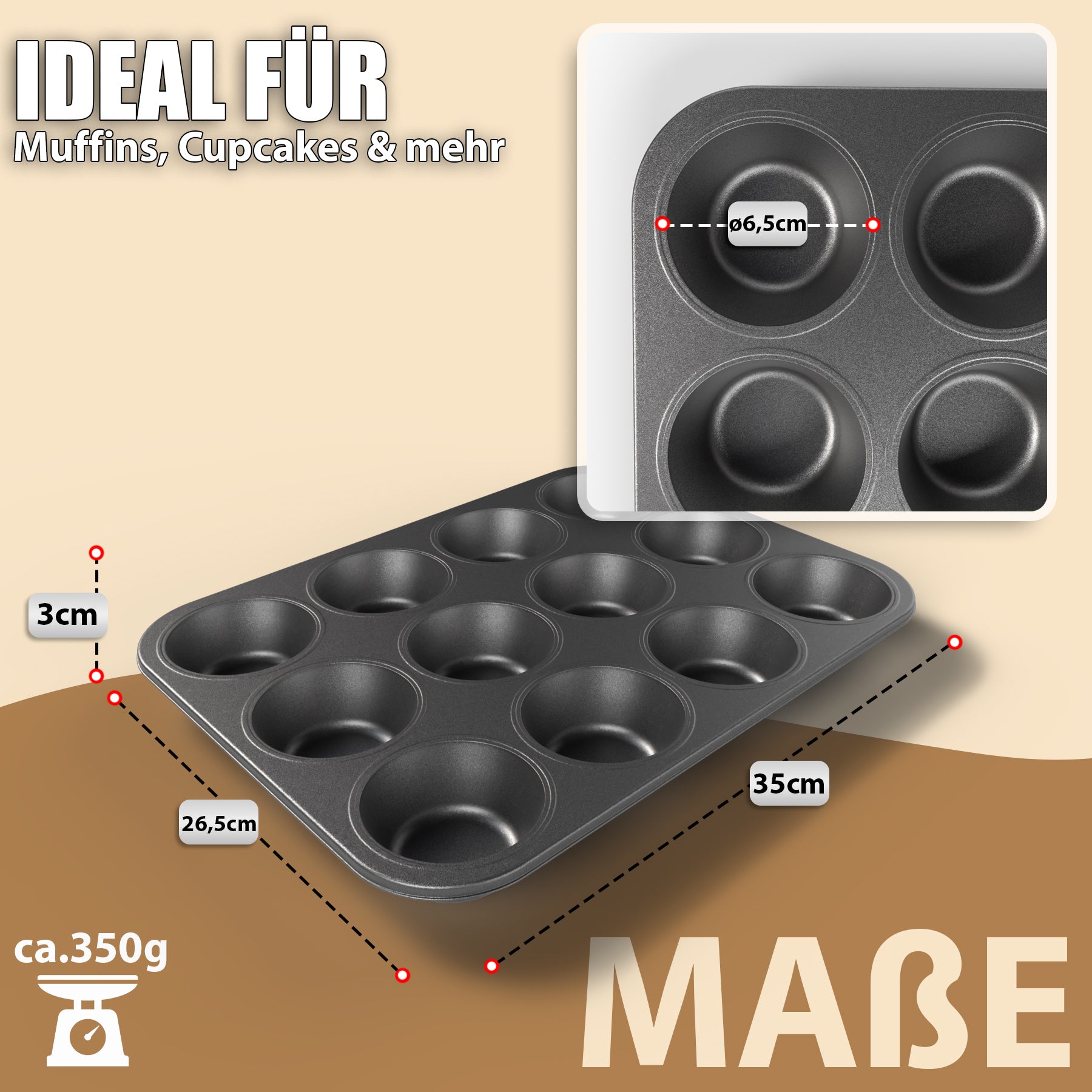 BigDean Muffin Backform 2er Set antihaft Carbonstahl