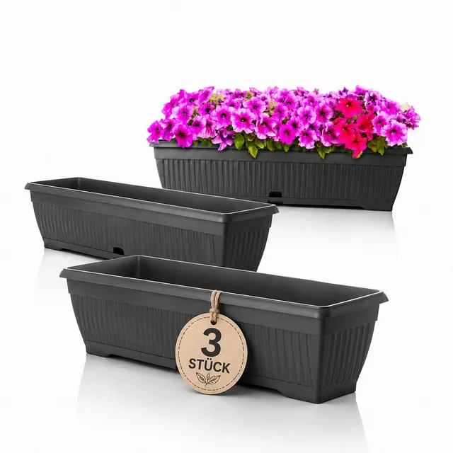 BigDean Blumenkästen 80cm 3er Set Anthrazit Wasserspeicher