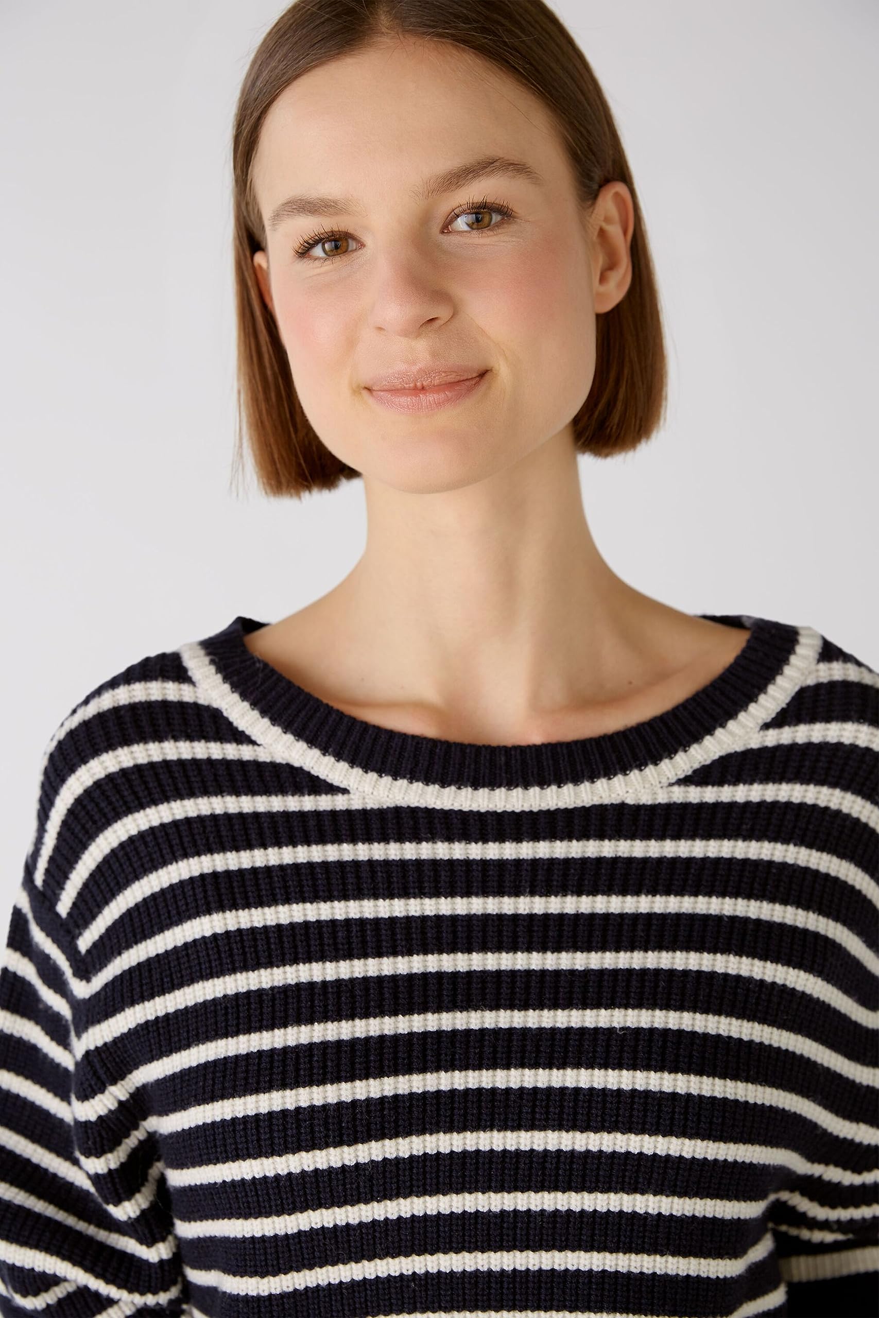 Oui Damen Pullover Boxy gestreift Viskosemischung Rundhals