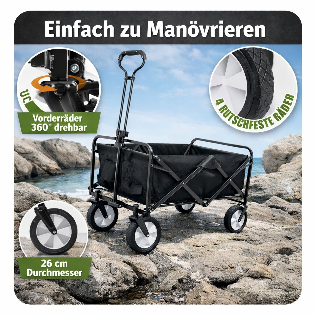 BigDean Bollerwagen faltbar 105L bis 100 kg Netztaschen