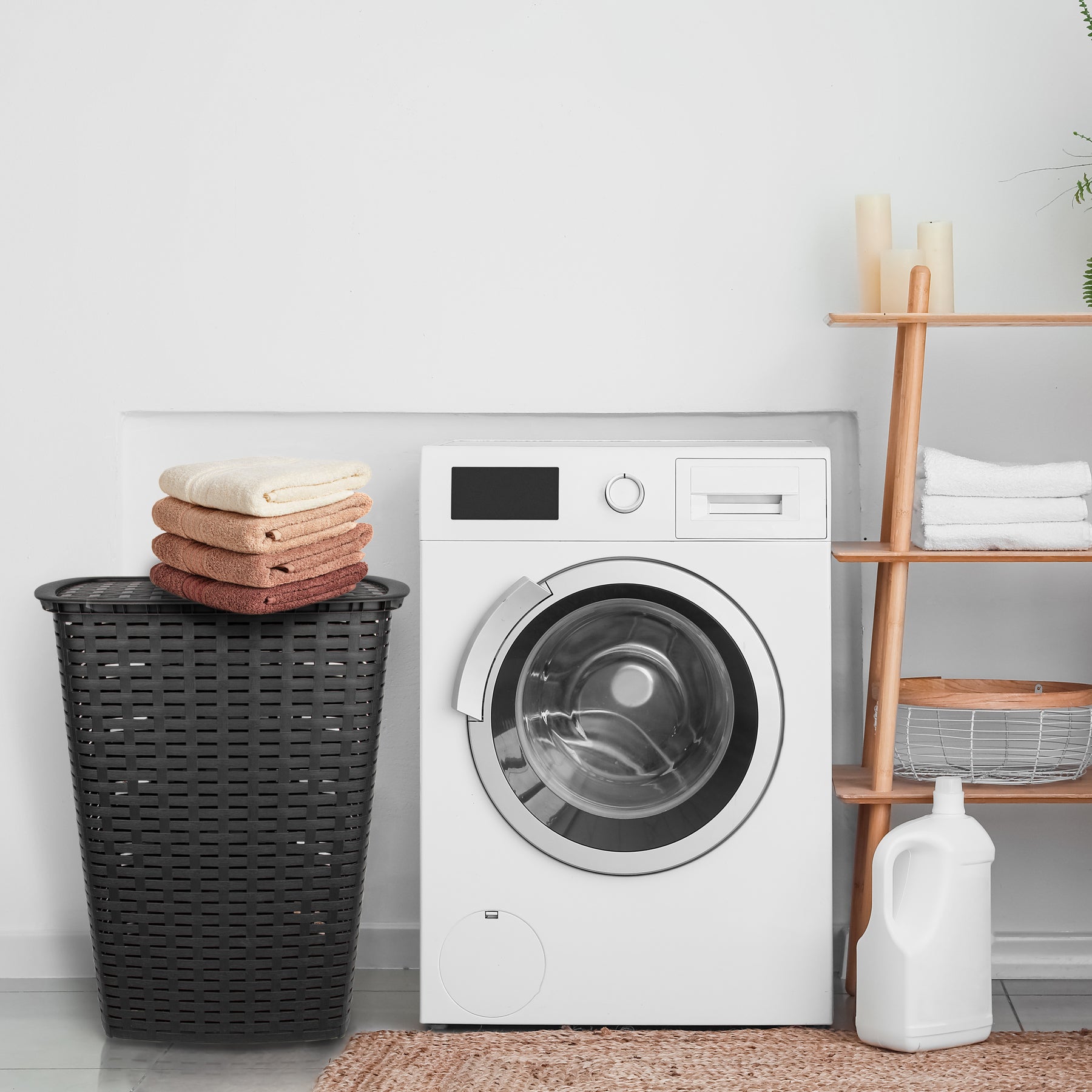 BigDean Haushalt Wäschesammler 55L anthrazit Rattan-Optik