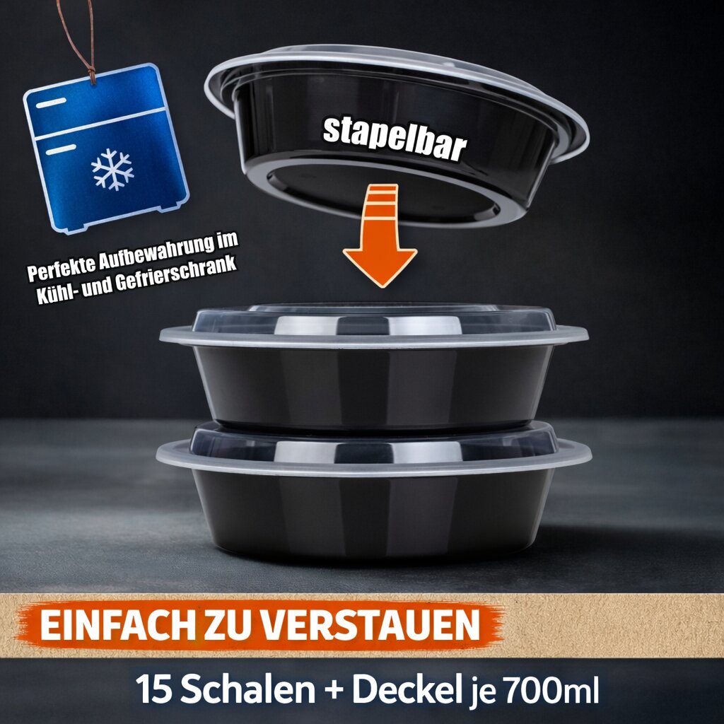 BigDean Küche Meal Prep Box 700 ml 15er rund BPA-frei
