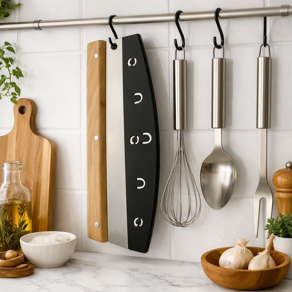 BigDean Pizzaschneider 32 cm Edelstahl Holzgriff Wiegemesser