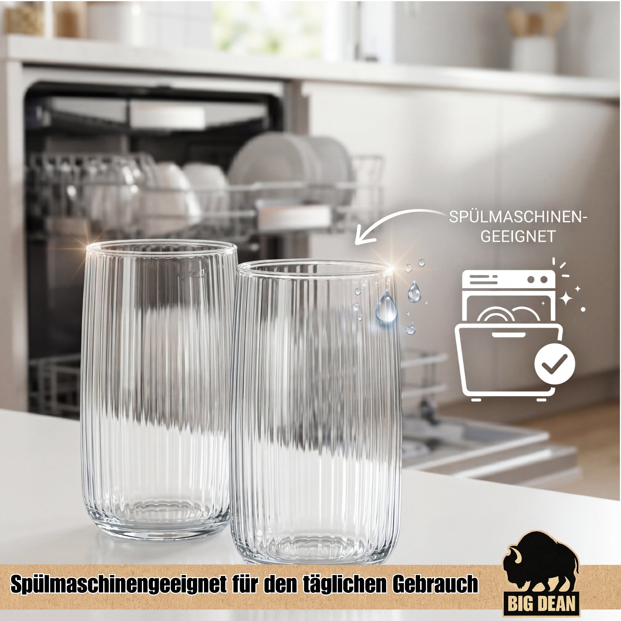 BigDean Trinkgläser Geriffelt 509ml Wassergläser 6er Set