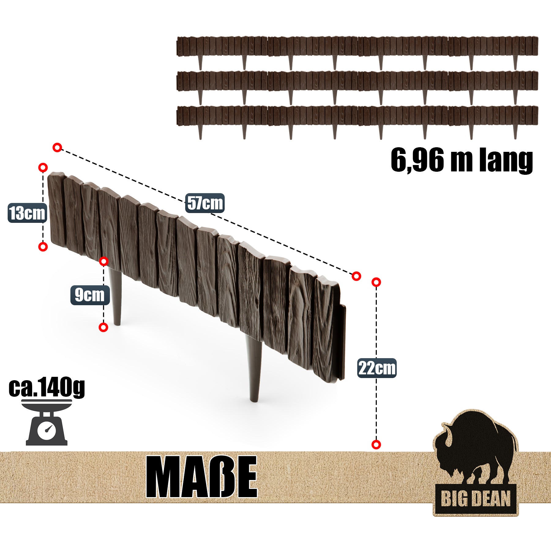BigDean Rasenkante Kunststoff braun 6,96 m Beeteinfassung