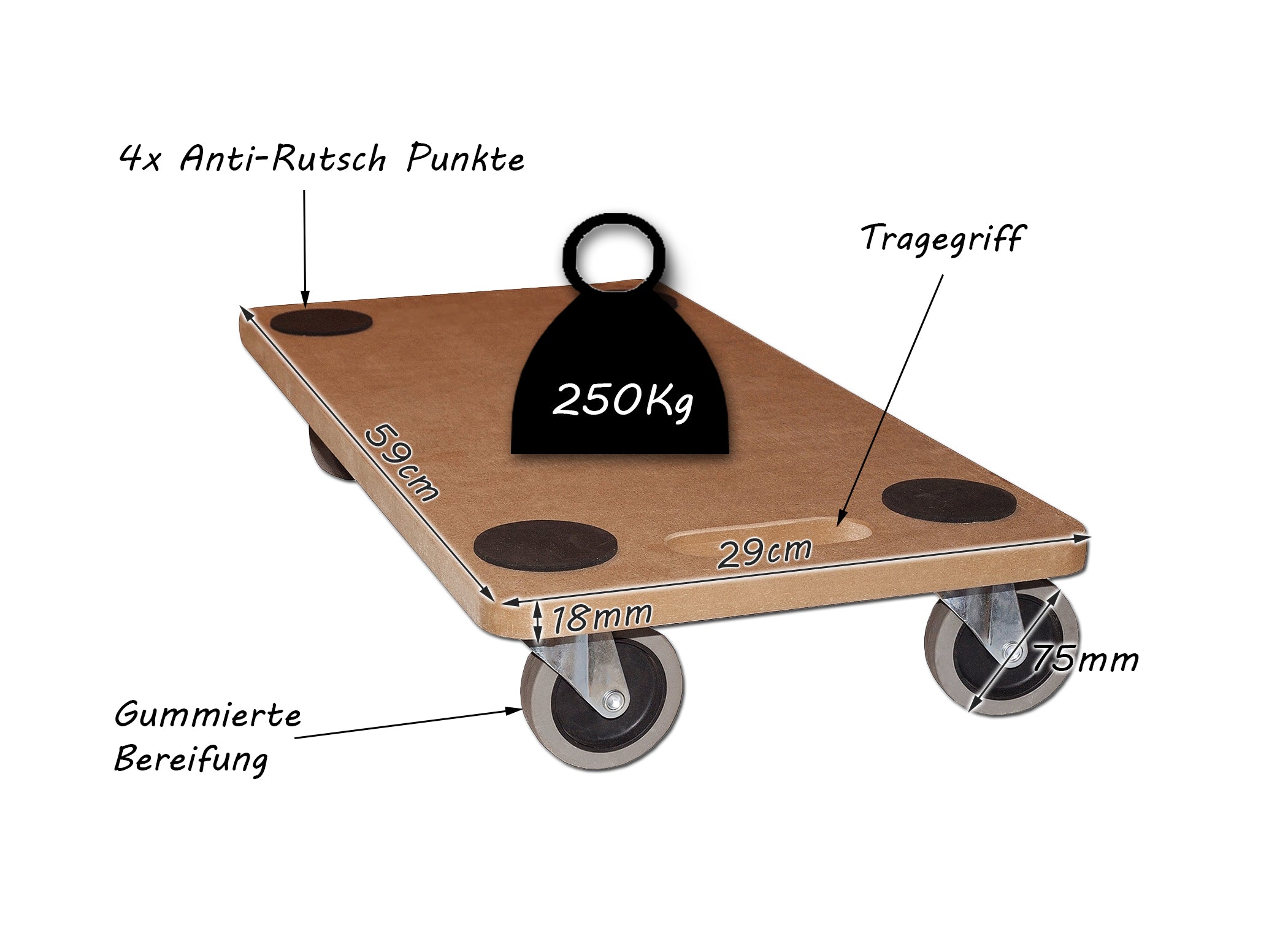 BigDean Werkzeug Möbelroller Transportroller 250 kg MDF