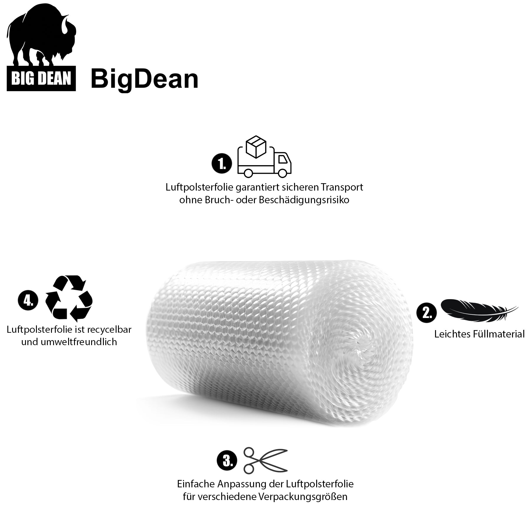 BigDean Luftpolsterfolie 10m x 0,40m Noppenfolie 80my