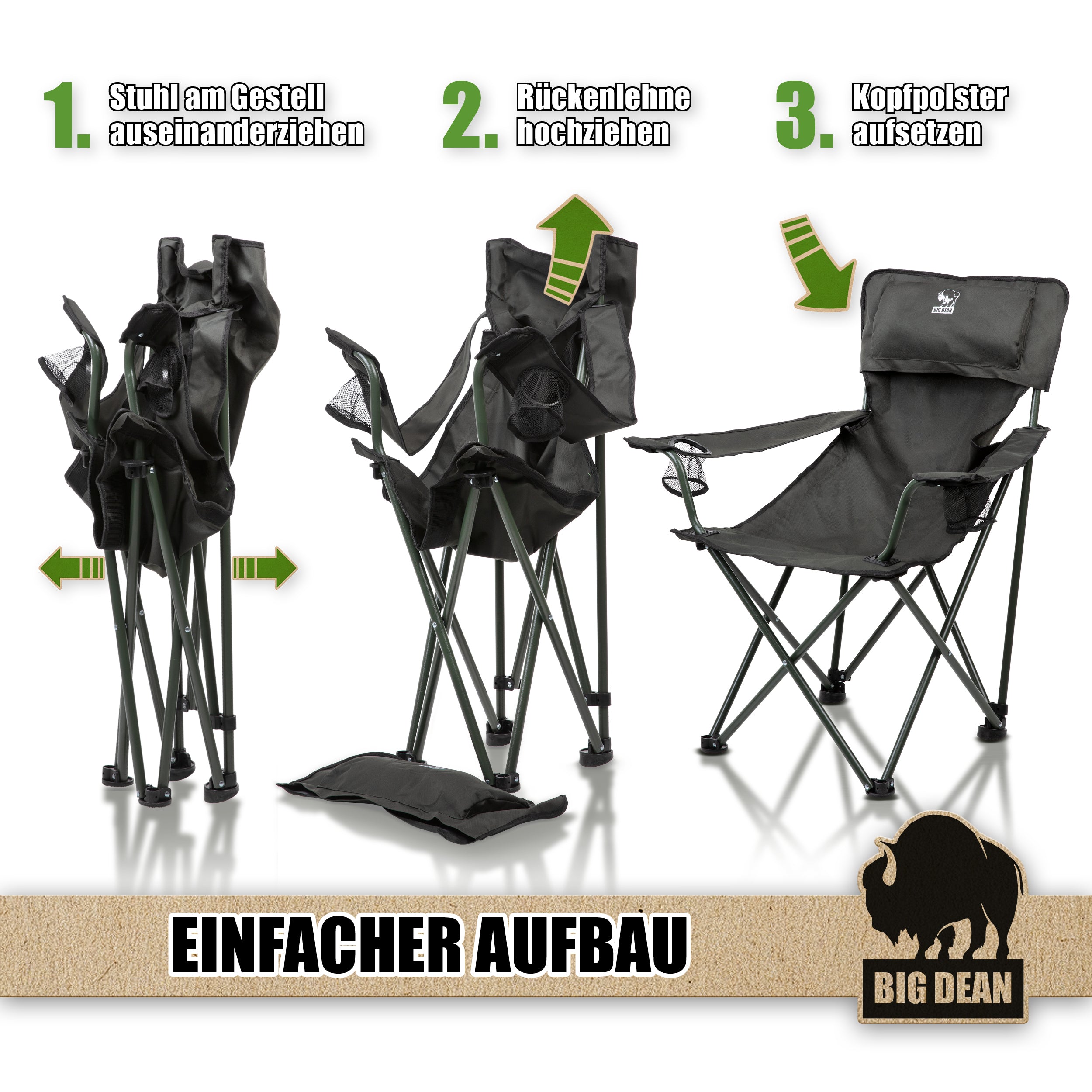 BigDean Luxus Campingstuhl faltbar XL 150kg belastbar