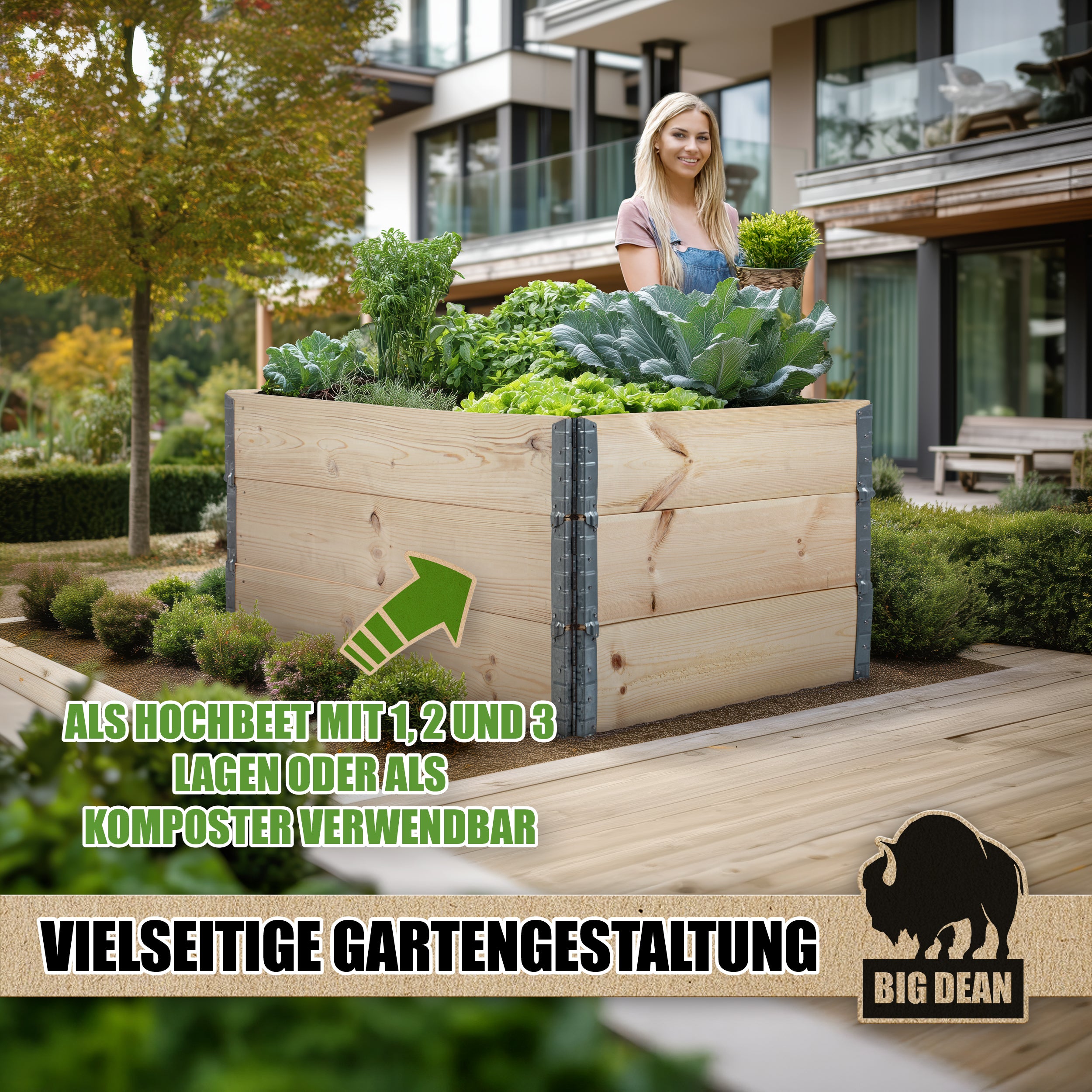 BigDean Garten Hochbeet Holz 80x60cm 3 Stück Fichte