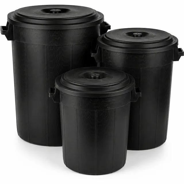 BigDean Haushalt Universaltonne 100+70+50L Set schwarz Deckel