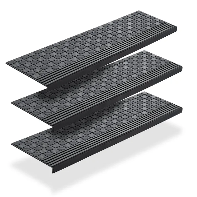 BigDean Stufenmatten Gummi 65x25cm 3er Set schwarz Antirutsch