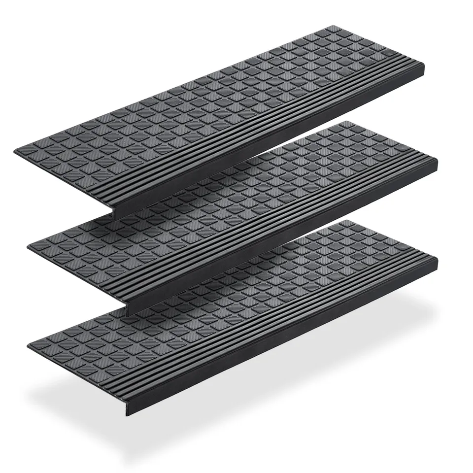 BigDean Stufenmatten Gummi 65x25cm 3er Set schwarz Antirutsch