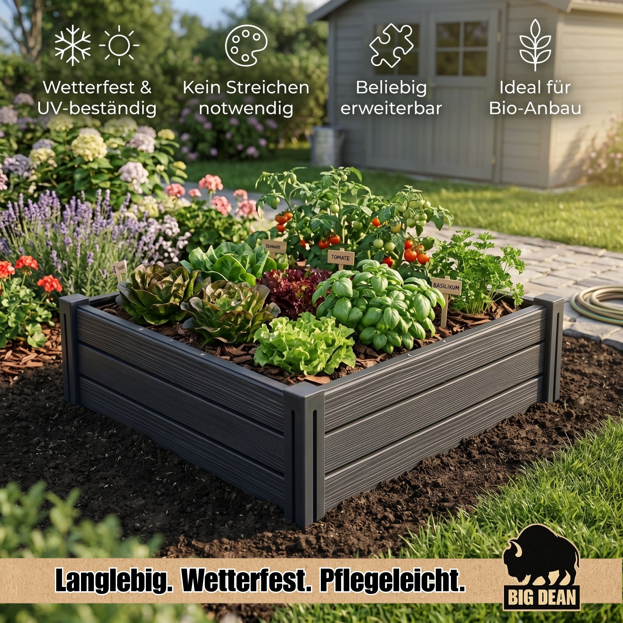 BigDean Hochbeet Kunststoff 83L Pflanzkasten modular 75x61x23