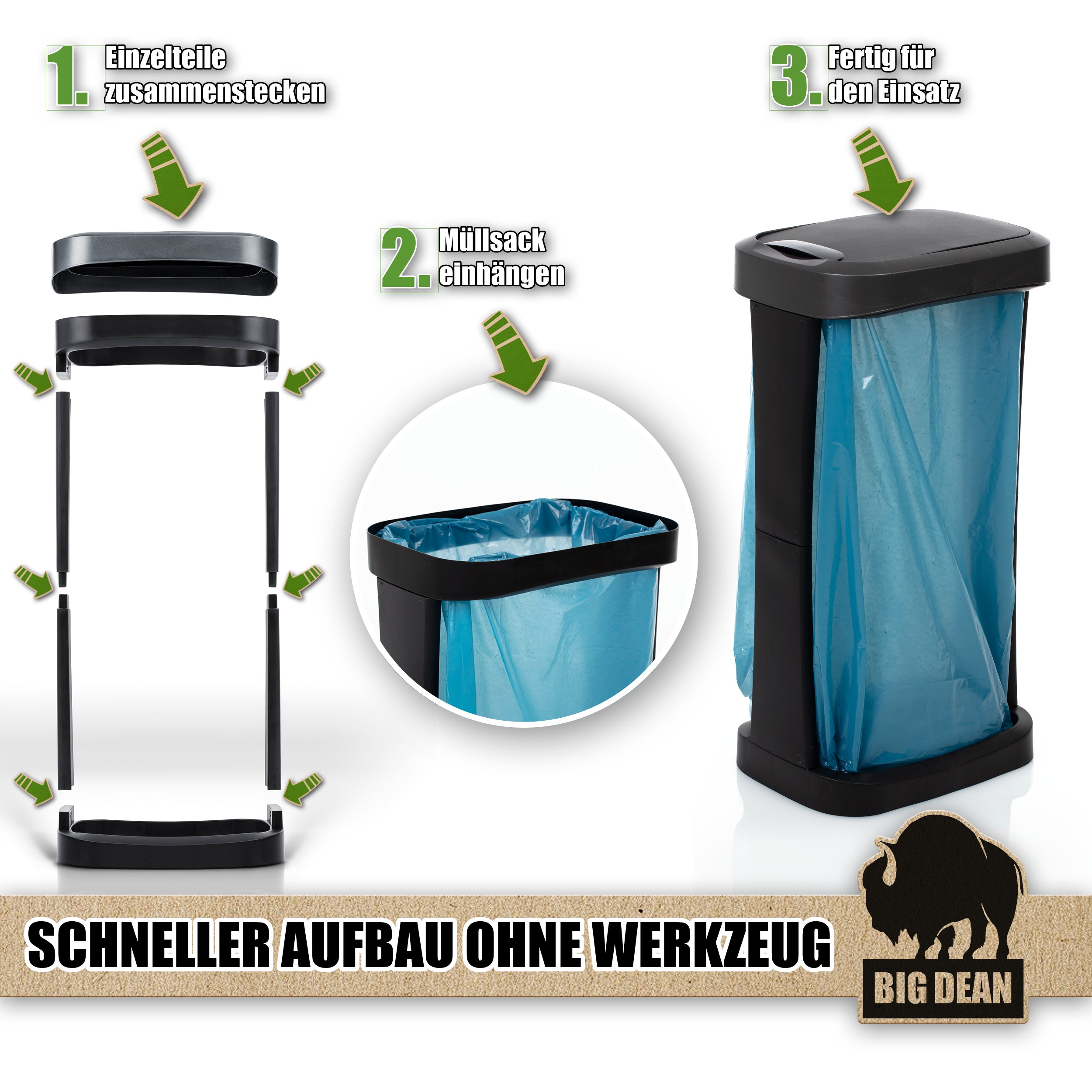 BigDean Haushalt & Alltag Müllsackständer 70-120 L mit Deckel