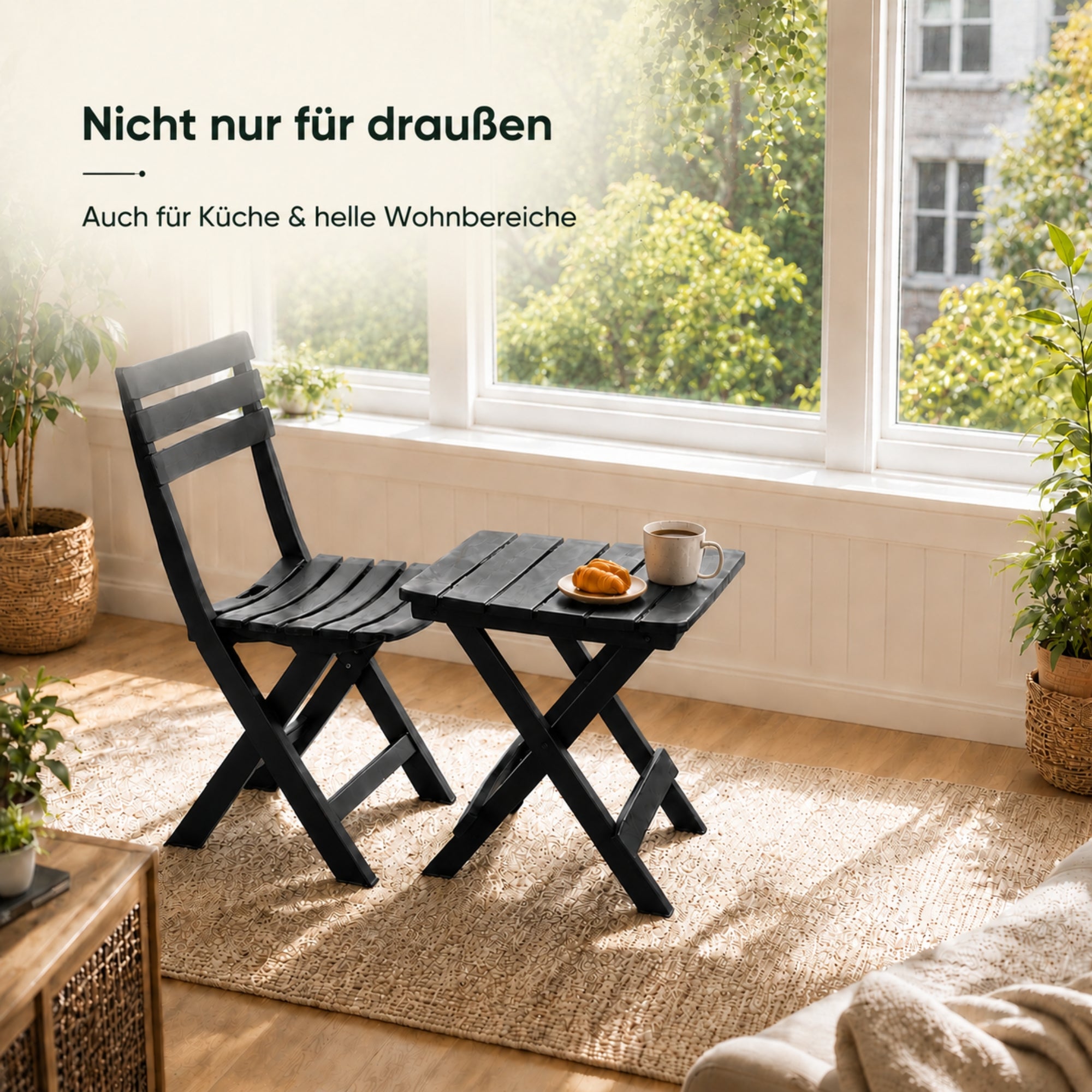 BigDean Garten & Außenbereich Klappmöbel Set 2-tlg Anthrazit wetterfest