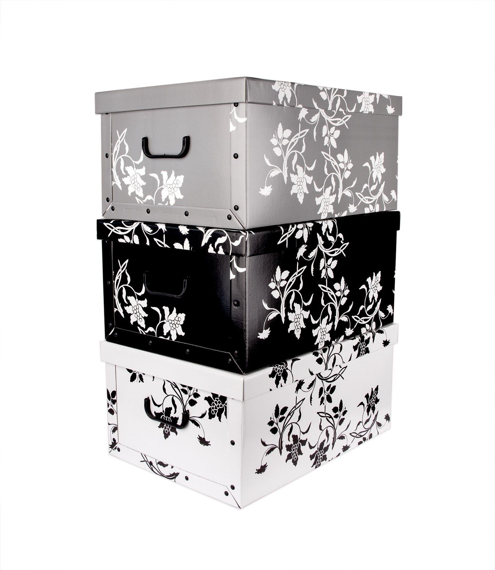 BigDean Aufbewahrungsboxen XXL 3x45L Pappe Barock-Blumen