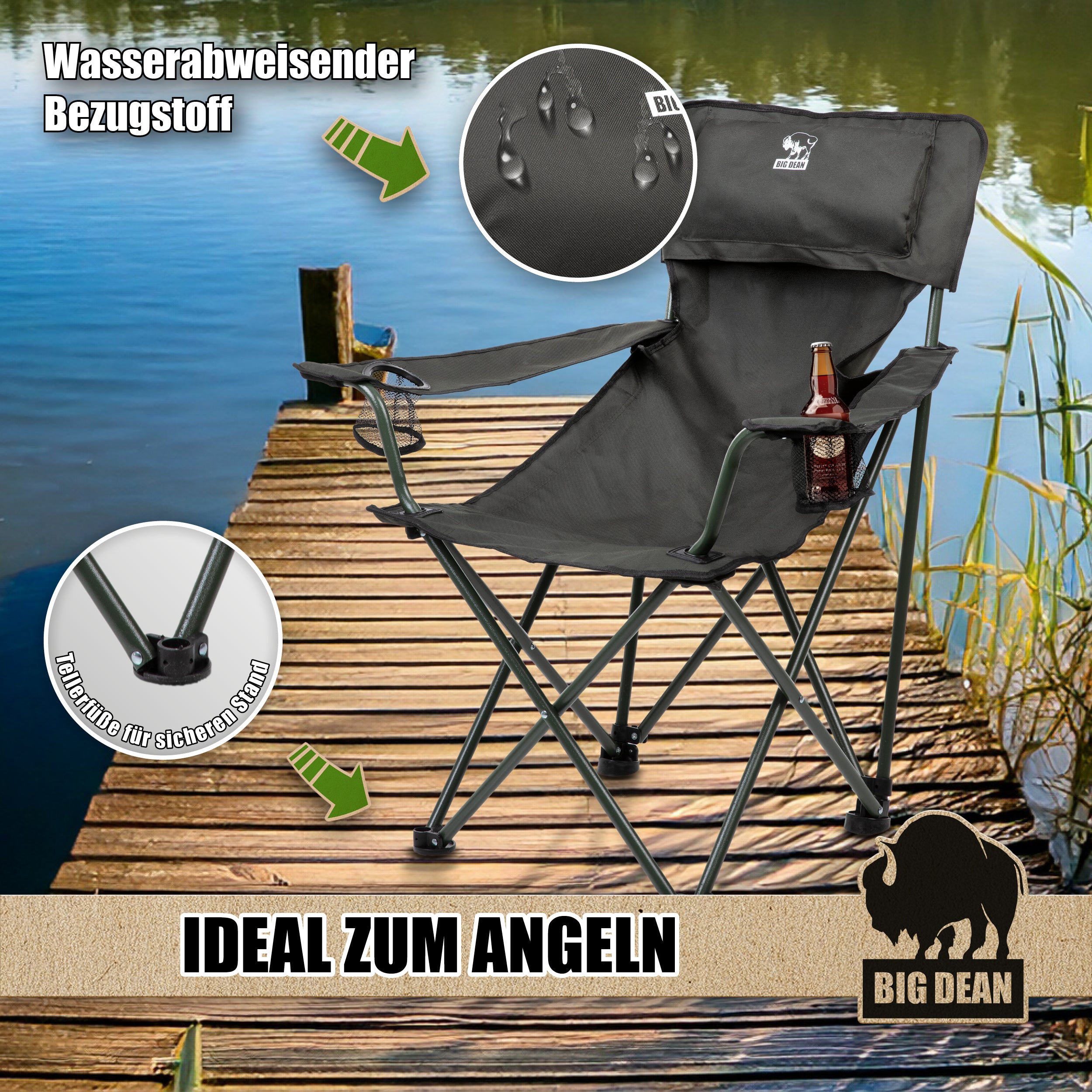 BigDean Luxus Campingstuhl faltbar XL 150kg belastbar