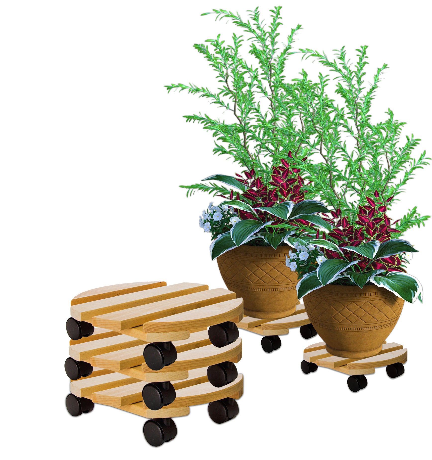 BigDean Garten Pflanzenroller Holz 30 cm 3er Set 120 kg