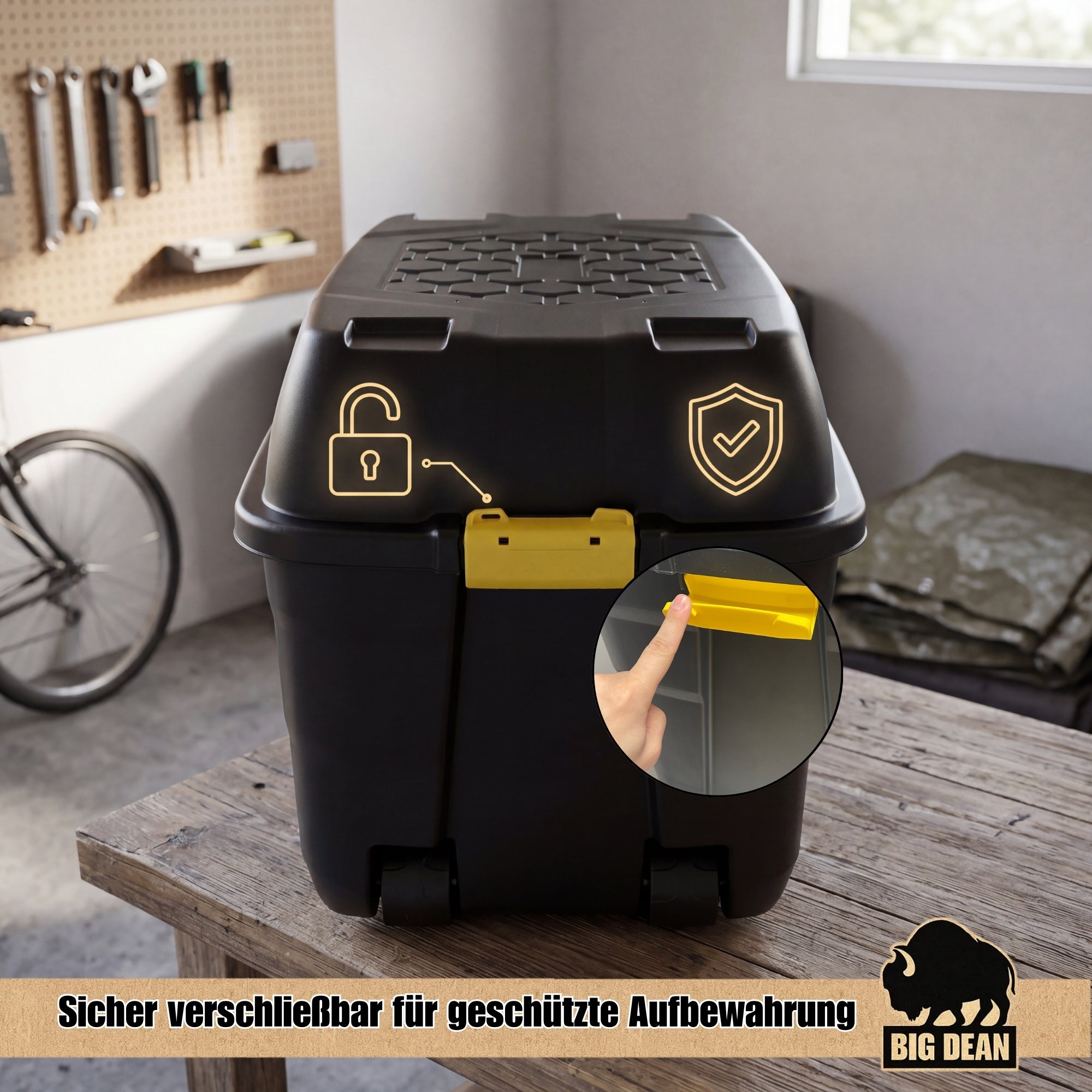 BigDean Aufbewahrung Transportbox 175L schwarz mit Rollen