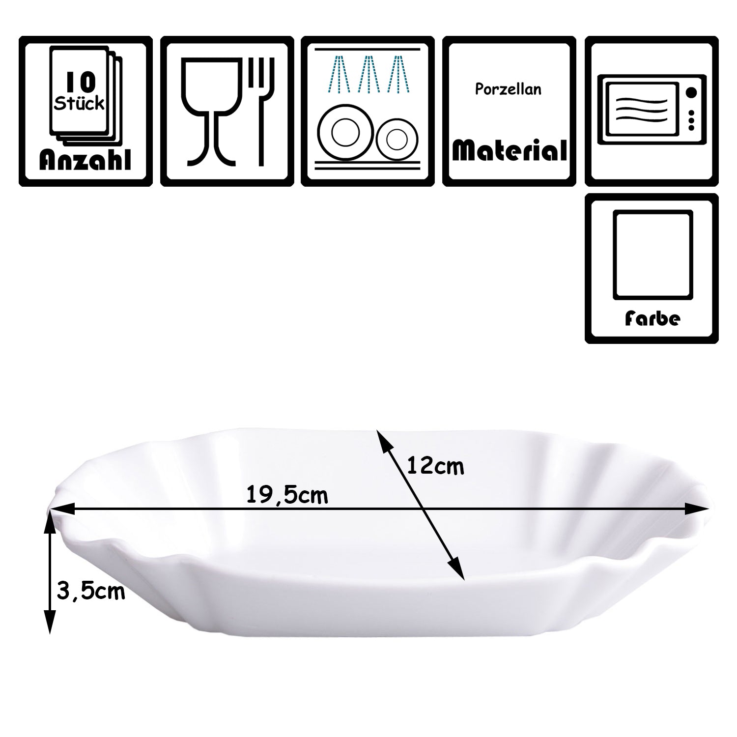 BigDean Küche Pommesschale Porzellan 19,5cm Weiß 10er Set