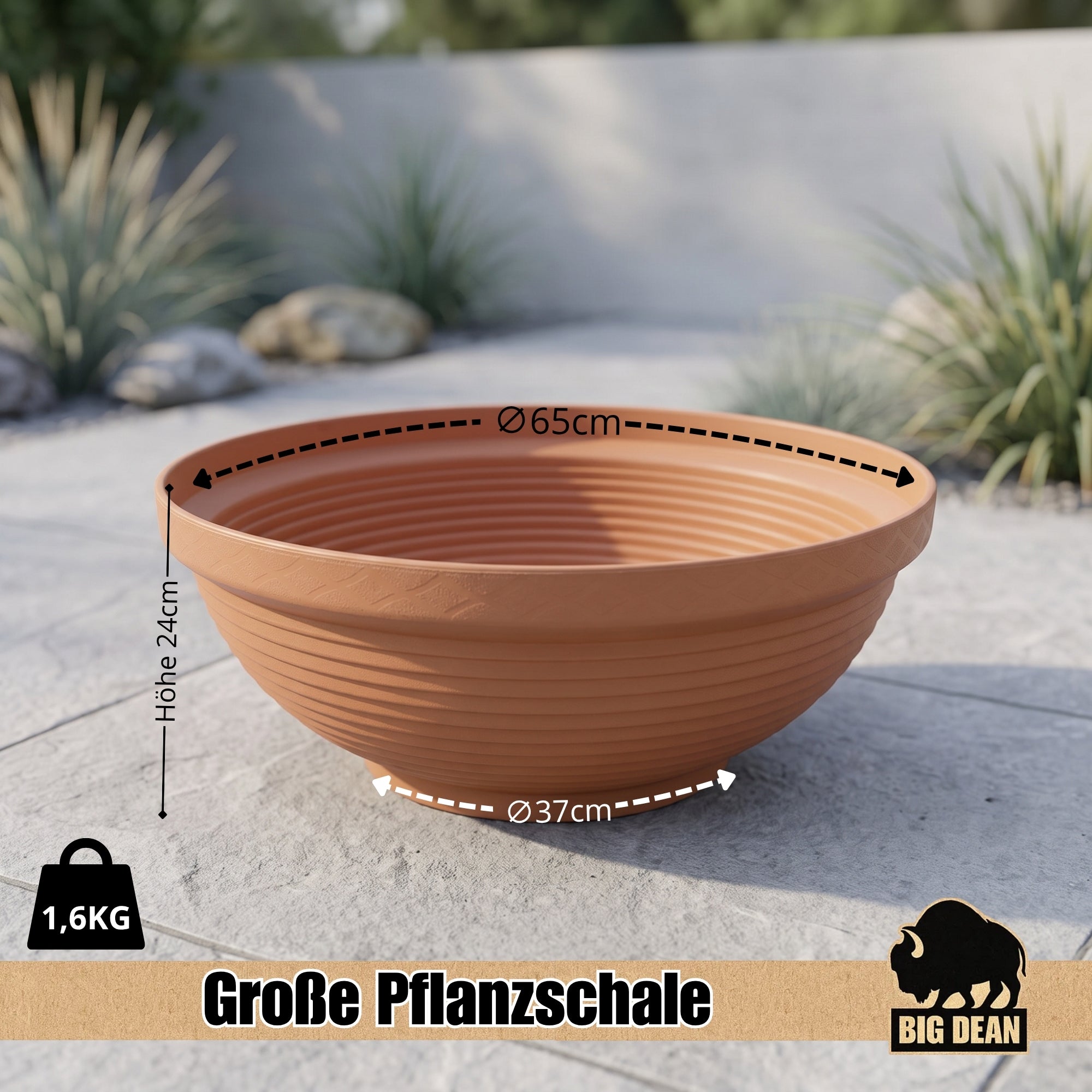 BigDean XXL Pflanzschale 65 cm Terrakotta mit Edelstahlkugeln