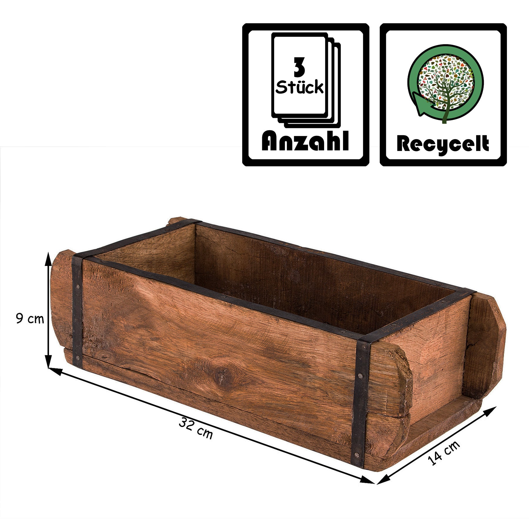 BigDean Ziegelform Holzkiste 32x14x9cm 3er Set Vintage Unikat