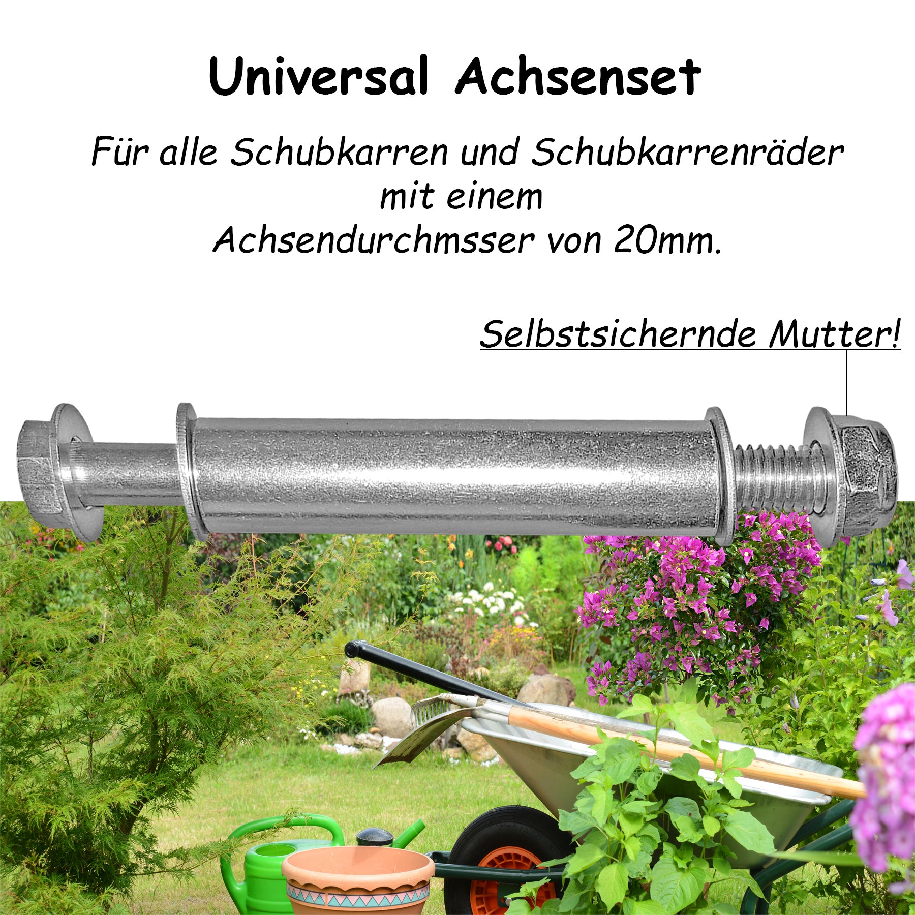 BigDean Garten Achse 20x147mm Schubkarrenachse 3er Set