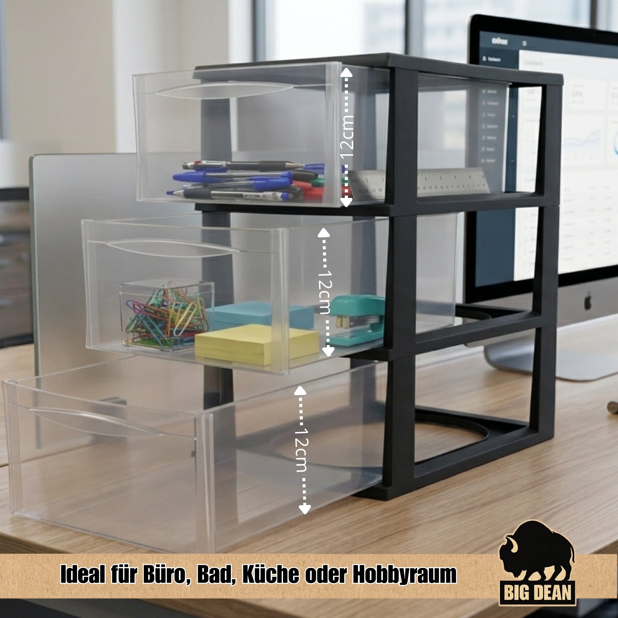 BigDean Schubladenbox A4 transparent Organizer extra hoch