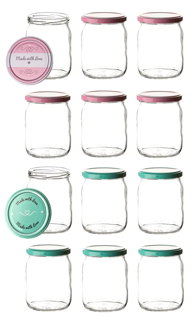 BigDean Küche Einmachgläser 540ml rosa-grün 12er Set