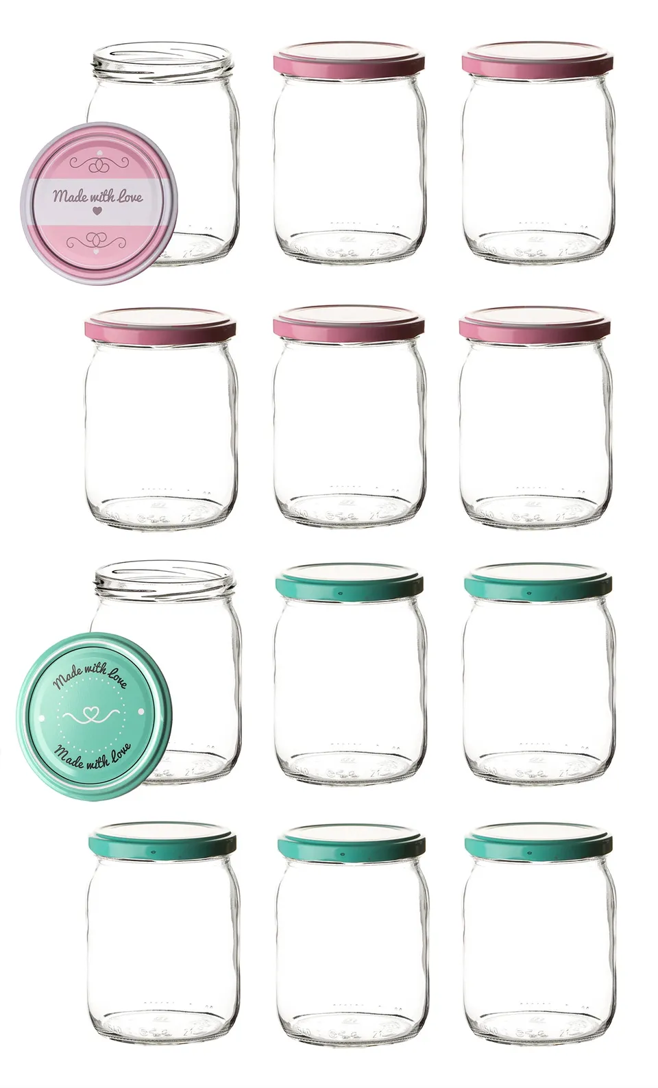 BigDean Küche Einmachgläser 540ml rosa-grün 12er Set