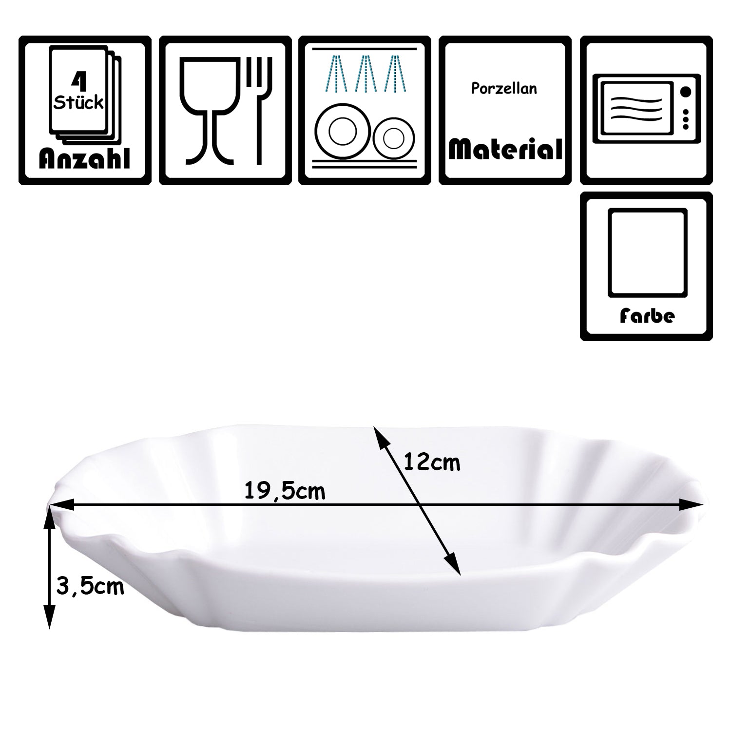 BigDean Pommesschale Porzellan Weiß 19,5cm 4er Set