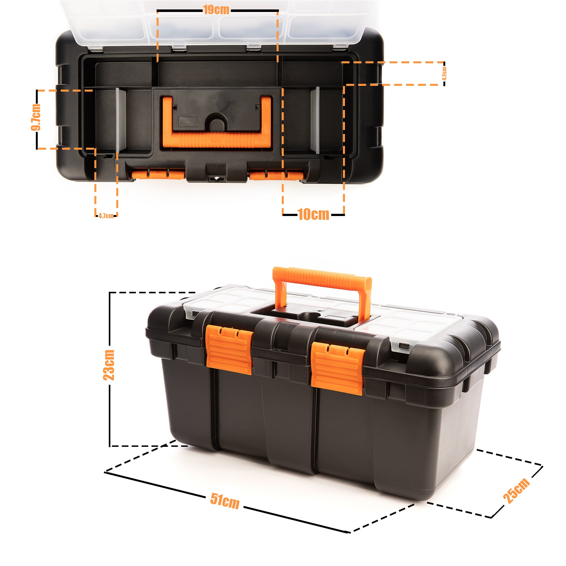 BigDean Werkzeugkoffer leer 51x25x23cm Koffer Kunststoff orange