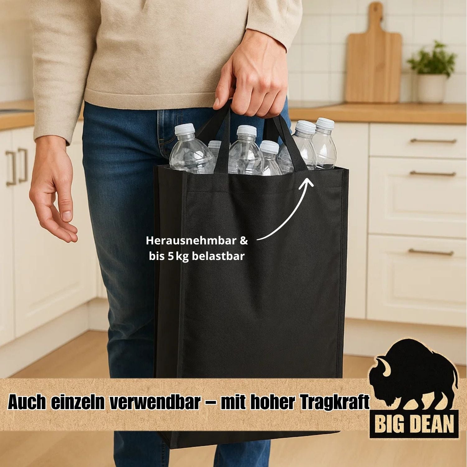 BigDean Pfandflaschen Behälter 100L mit Deckel und Tasche